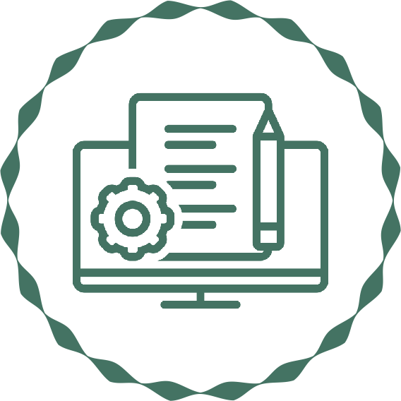 Pantalla con documentos y engranaje